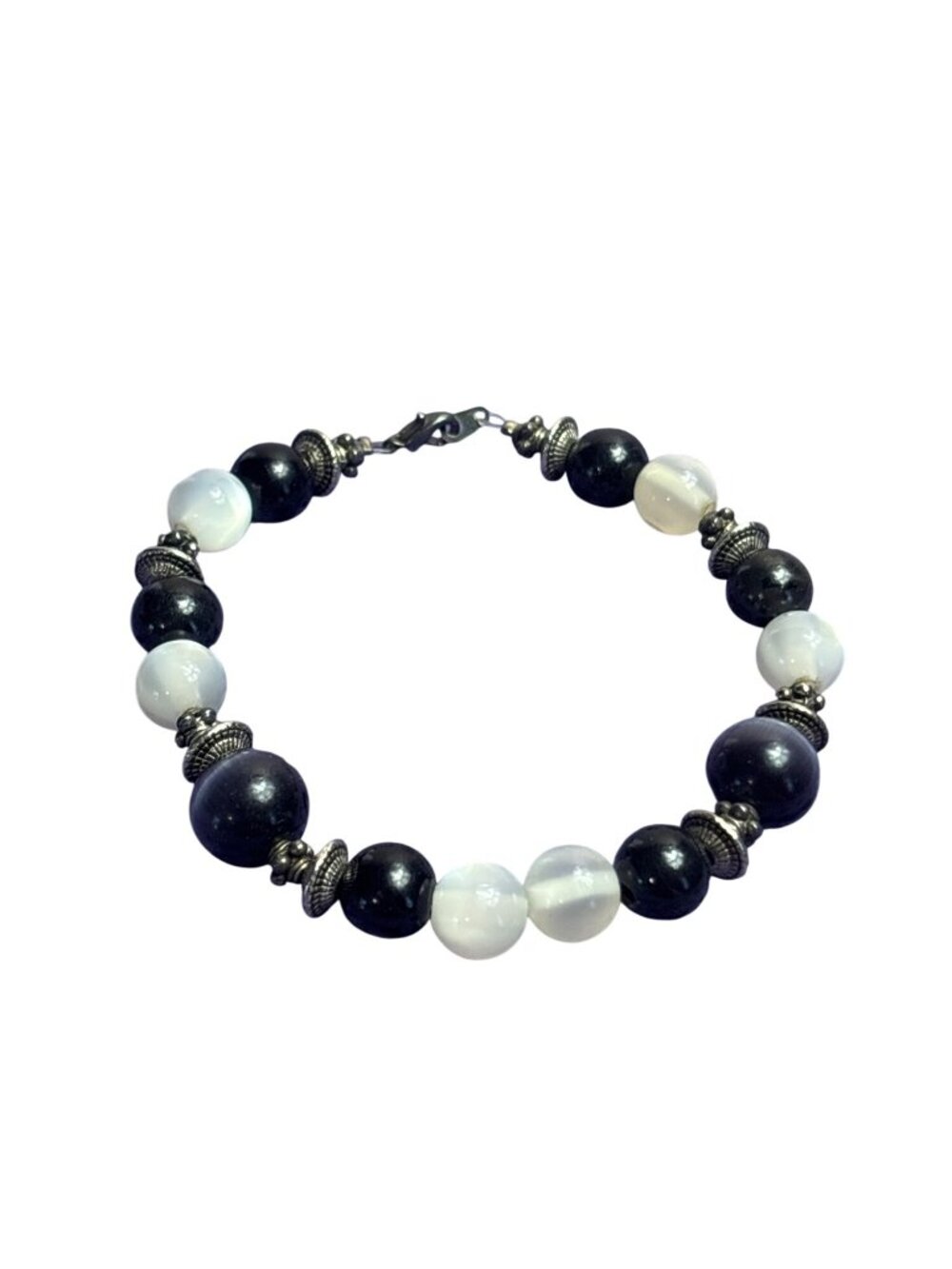 Silvertone Purple Cat's Eye White Moonglow Beaded Bracelet Chip in Cats Eye Bead